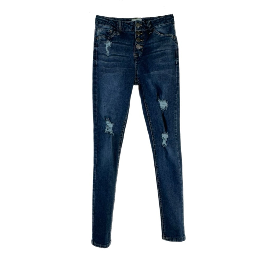 So Girl’s Distressed Dark Wash Snap Fly Skinny Jeans